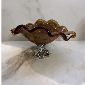 Amber Glass Pedestal Bowl